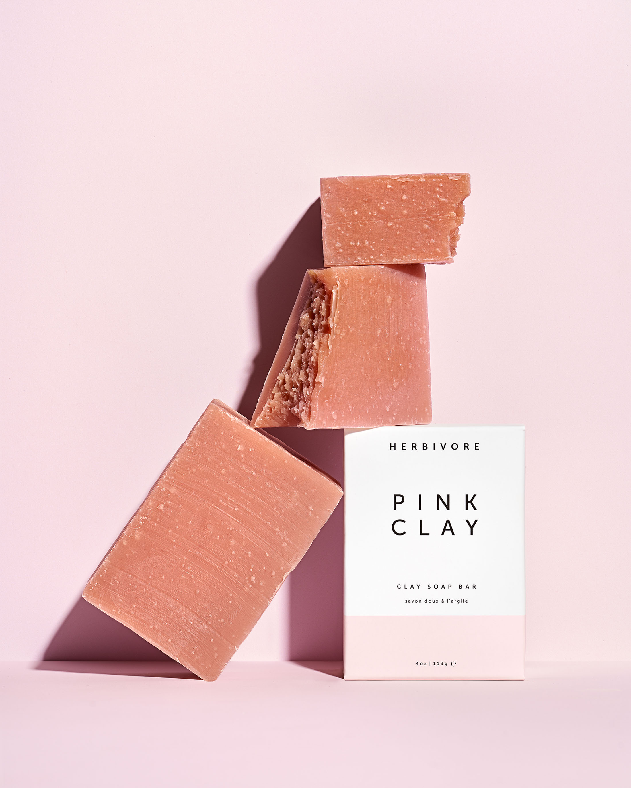 STAN Herbivore Pink Clay Soap bar Group Stack
